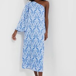 One-Shoulder Blue Geometric Luna Dress
